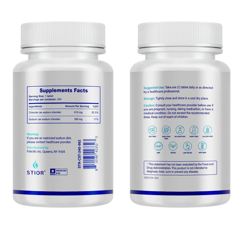 STIOR 1000mg tablets in a 240-count pack for convenient daily electrolyte support.