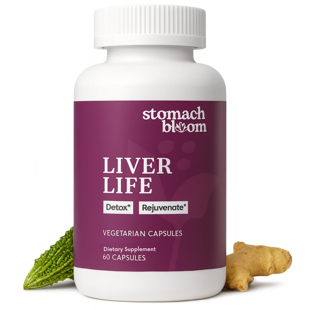 Stomach Bloom Liver Detox bottle front showing label for daily detox support