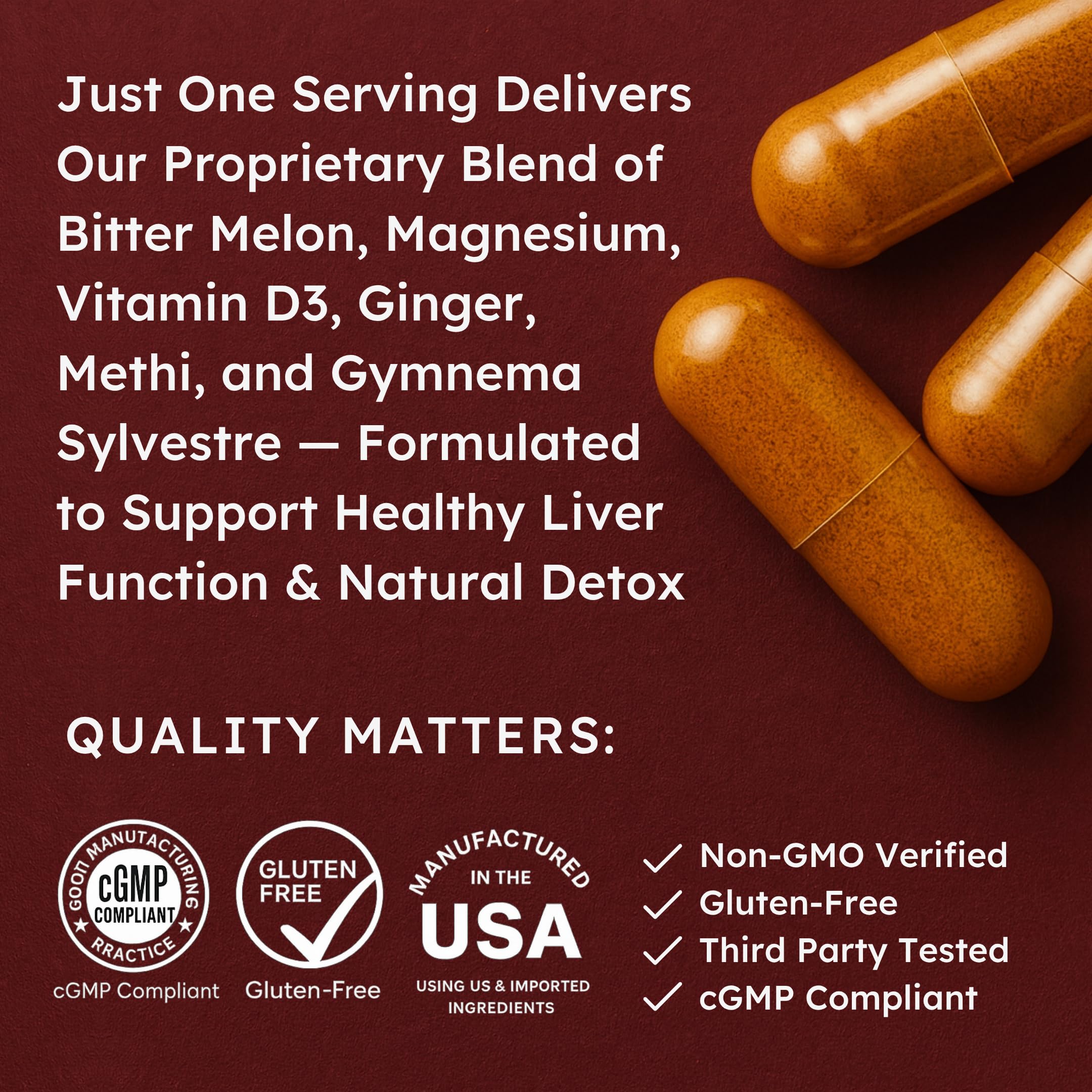 Stomach Bloom Liver Detox daily-use card communicates two capsules per day