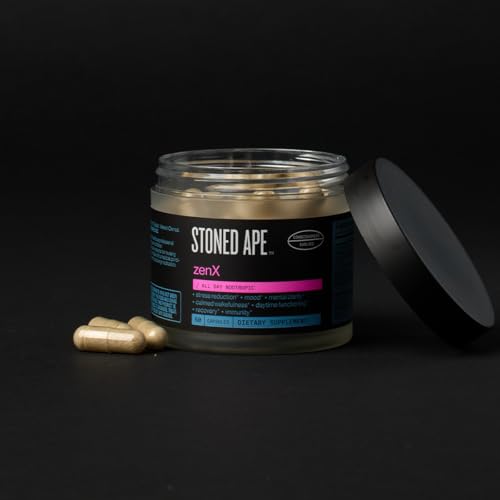 Stoned Ape ZenX capsules close-up highlighting vegan formula