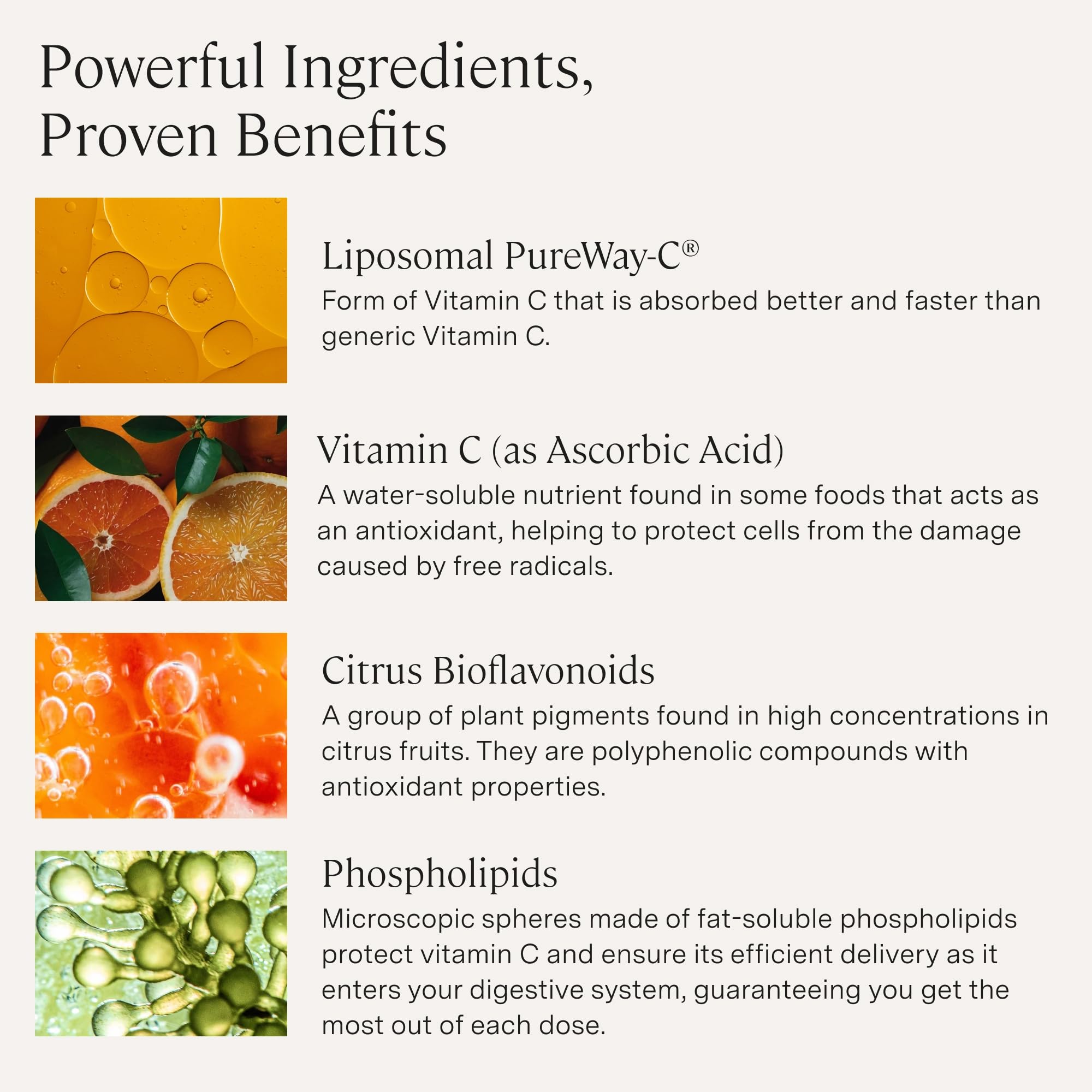 Illustration of liposomal spheres signaling advanced absorption technology