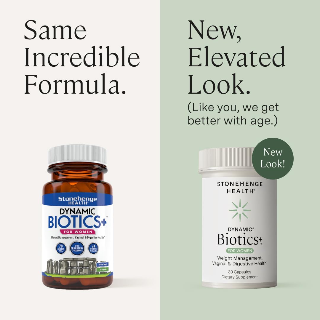 Stonehenge Health Biotics for Women bottle back label with ingredients and usage tips