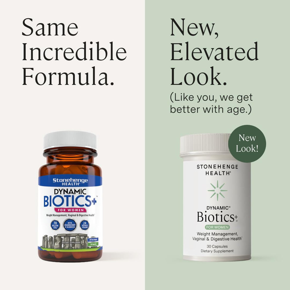 Stonehenge Health Biotics for Women bottle back label with ingredients and usage tips