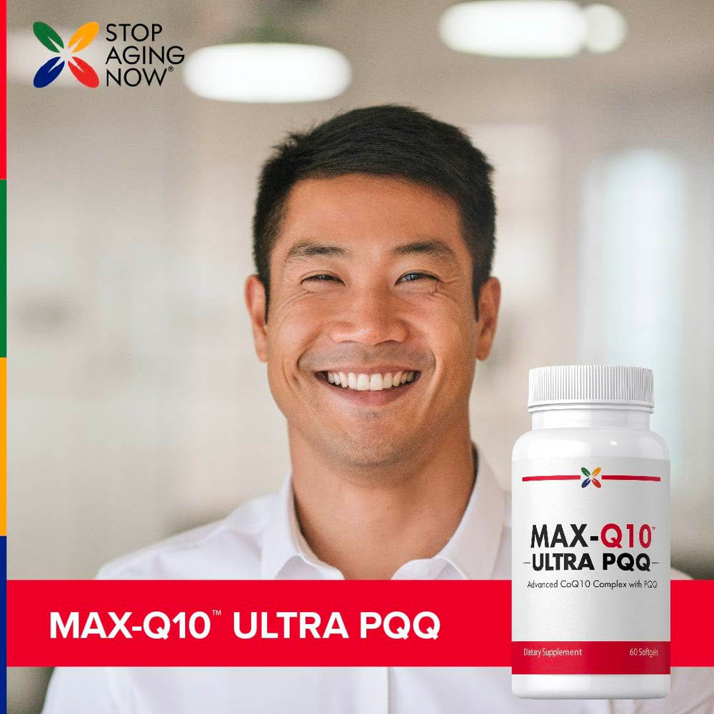 Stop Aging Now CoQ10 200mg softgels packaging box on shelf