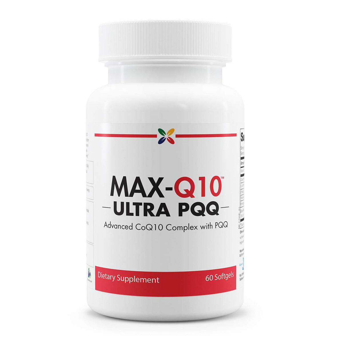 Stop Aging Now MAX-Q10 Ultra CoQ10 softgels front bottle - easy daily capsules