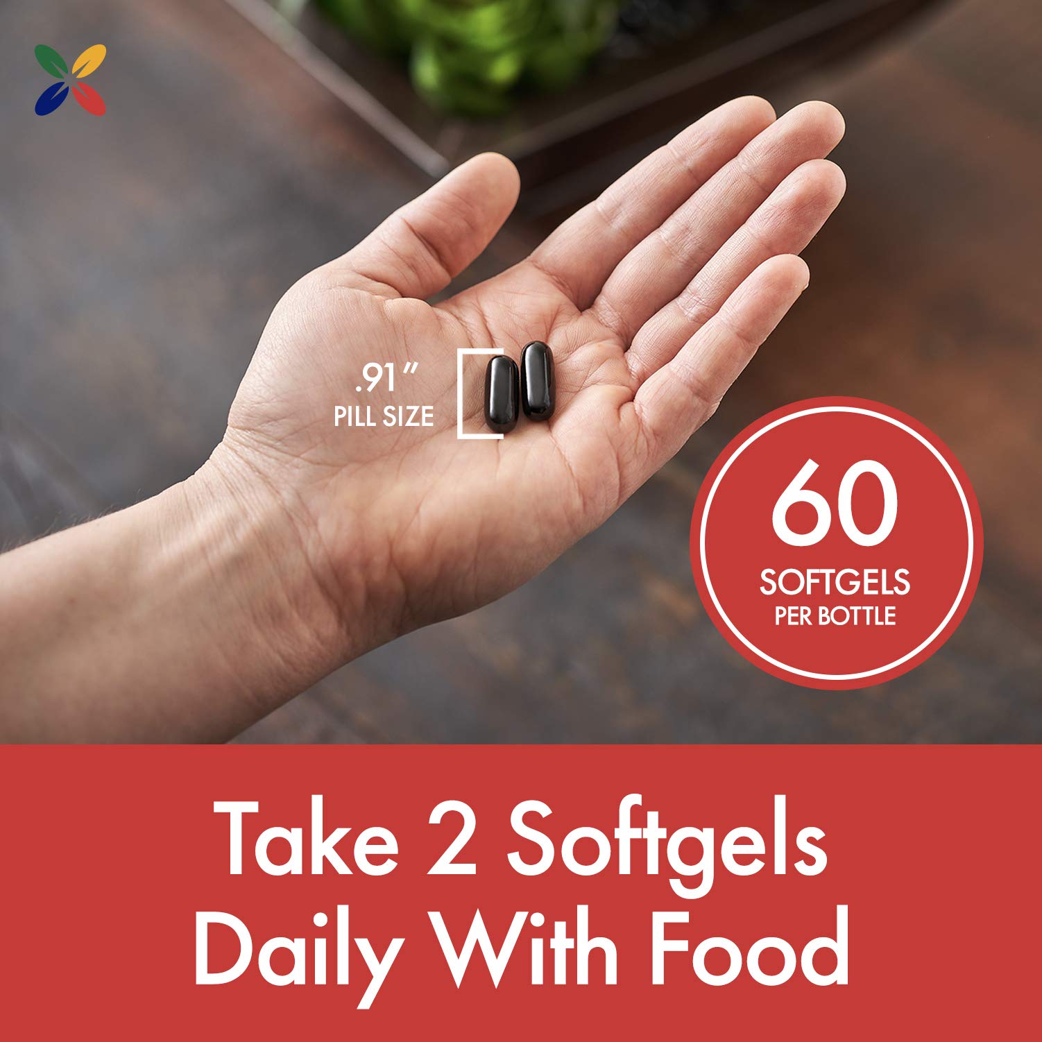Stop Aging Now MAX-Q10 Ultra CoQ10 softgels in hand - portable