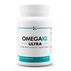 Stop Aging Now OmegaIQ Ultra DHA softgel bottle front view supports daily brain and heart wellness.