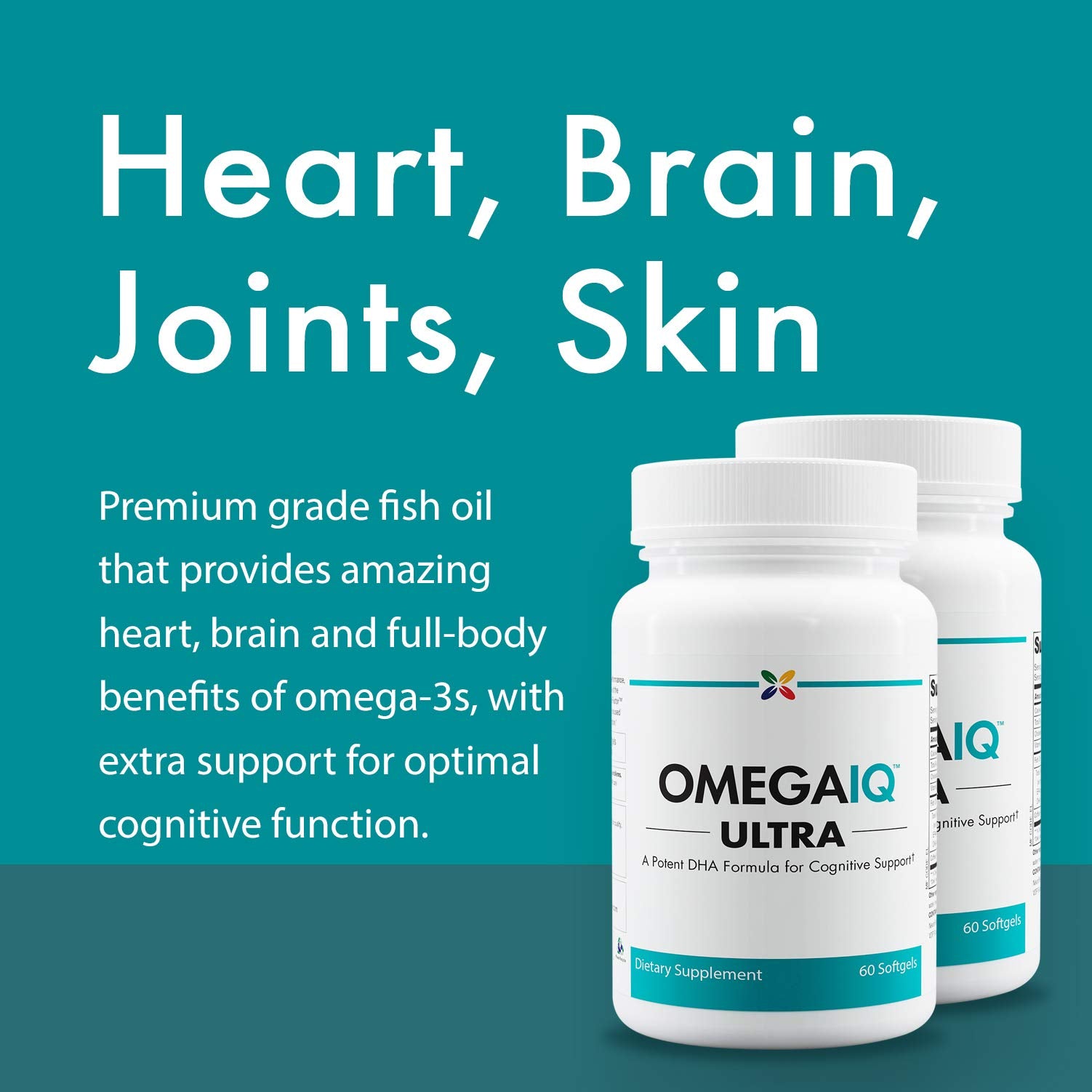 Stop Aging Now OmegaIQ Ultra DHA softgel pour shows easy-to-take capsules for daily use.