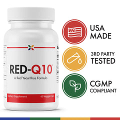 RED-Q10 ingredients closeup showing CoQ10 synergy for potential health support.