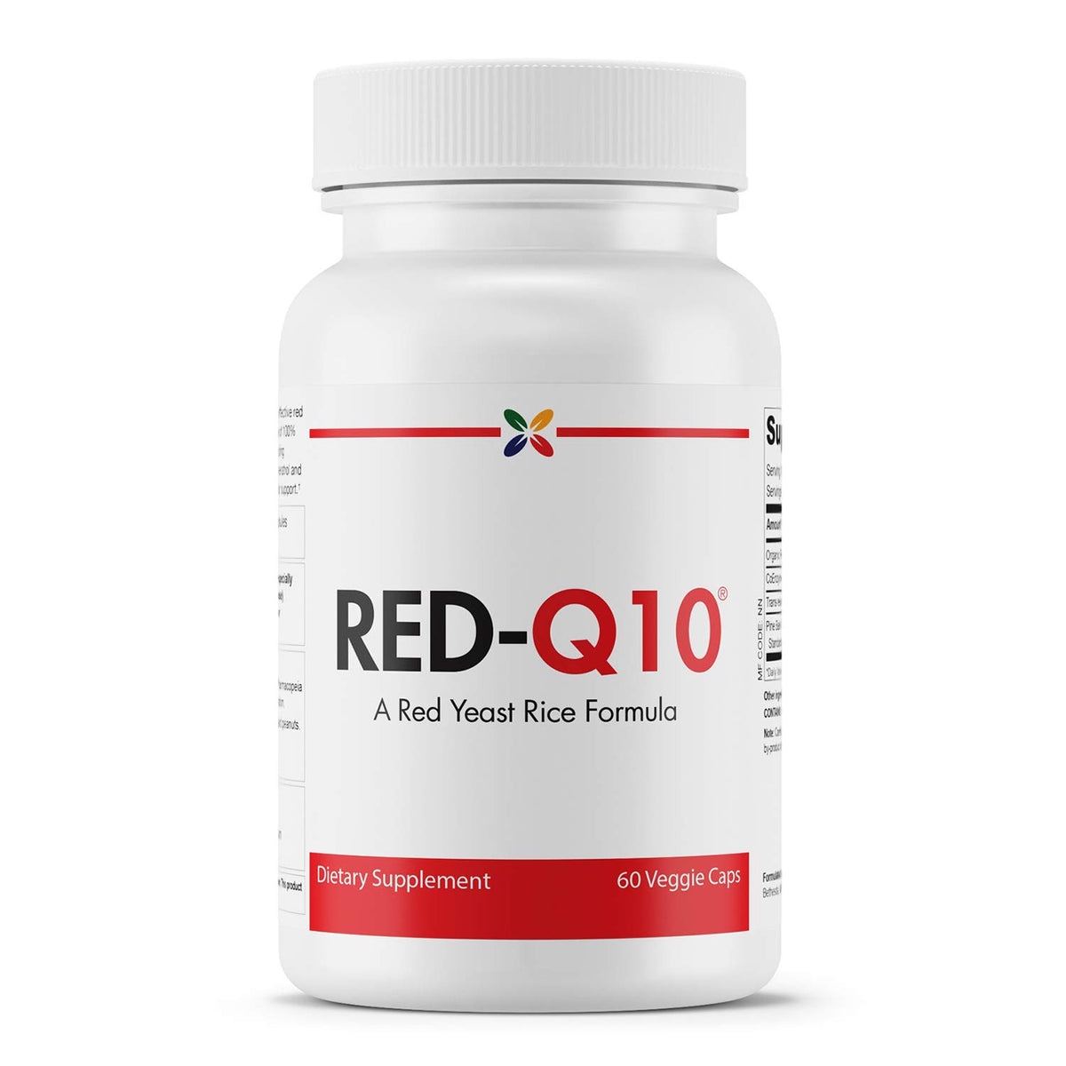 Stop Aging Now RED-Q10 bottle labeled for daily cardiovascular support.