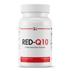 Stop Aging Now RED-Q10 bottle labeled for daily cardiovascular support.