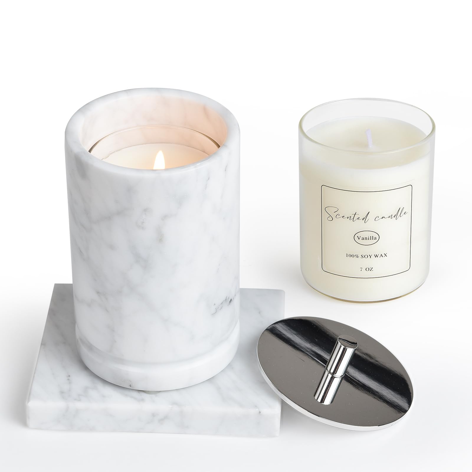 Story of Stone exchangeable candle in marble container—luxury decor centerpiece.
