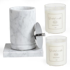 Story of Stone marble container closeup; unique veining enhances decor.