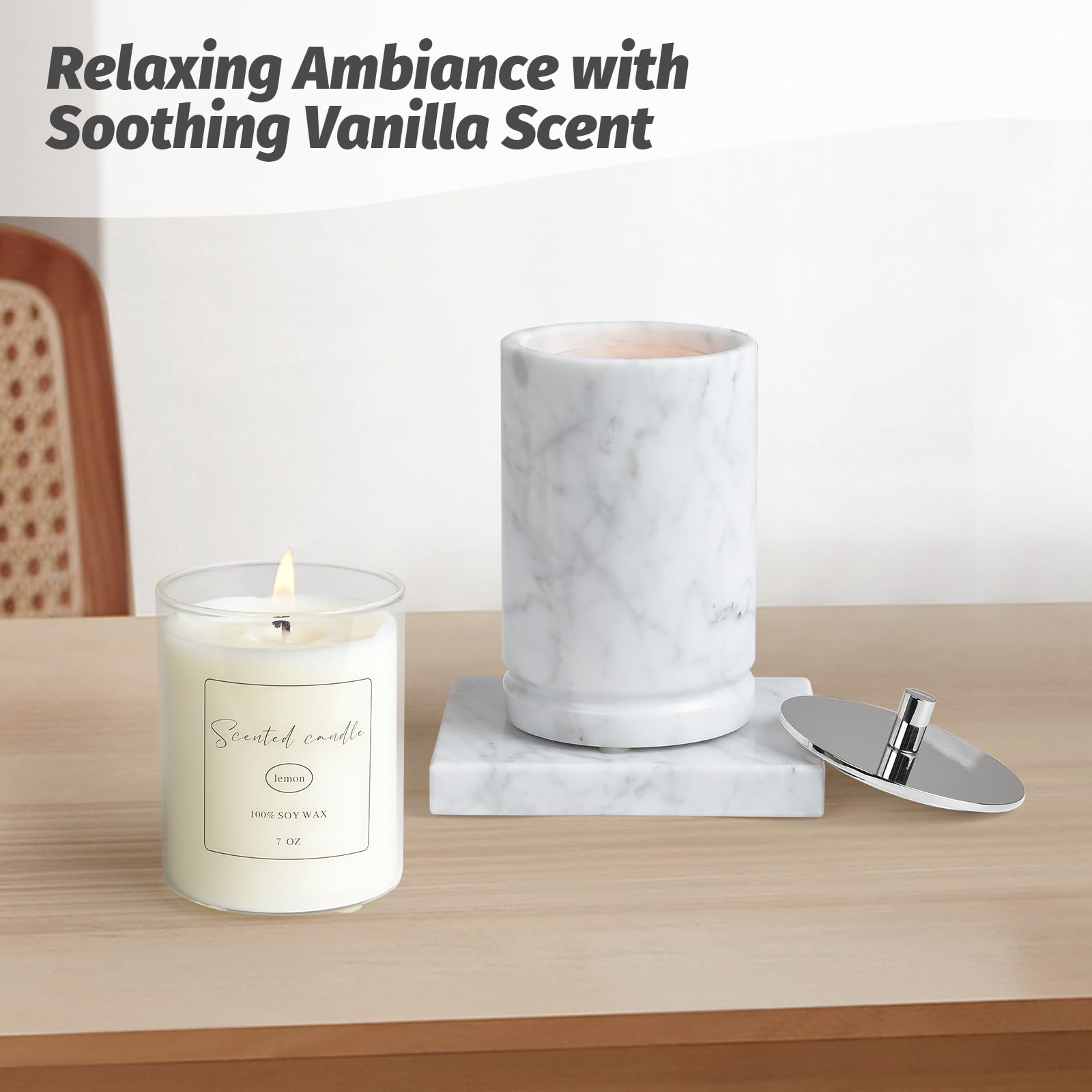 Story of Stone stainless steel lid on marble; safe extinguishing.