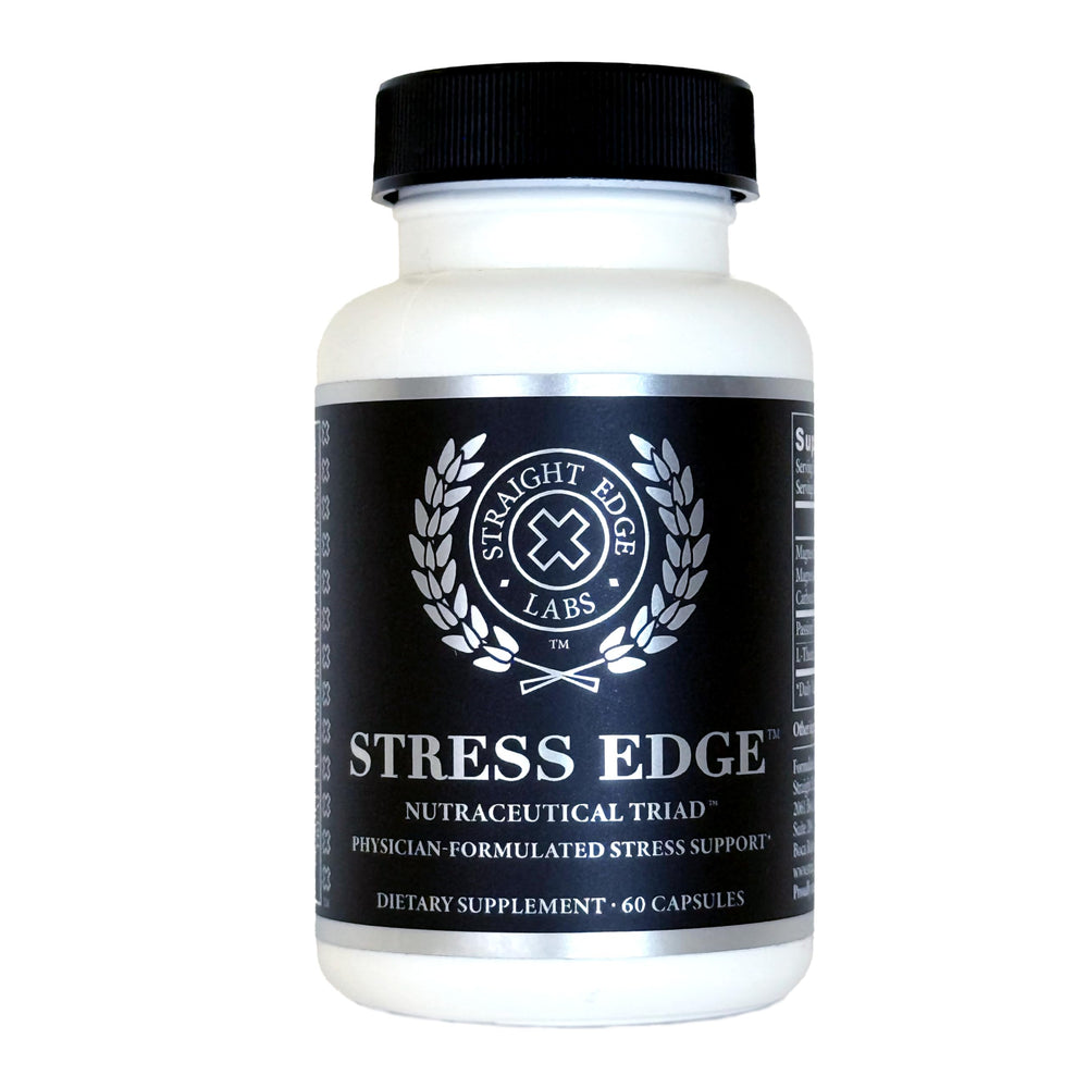 Straight Edge Labs Stress Edge bottle with pour showing convenient, fast-acting stress relief potential