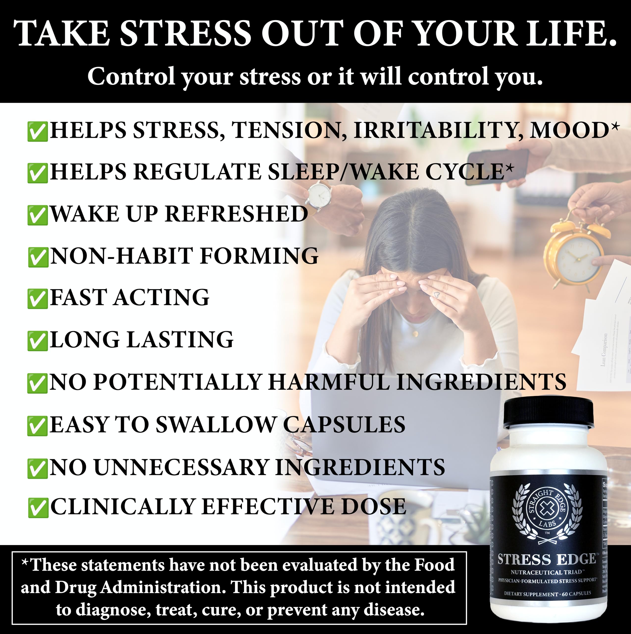 Stress Edge product label close-up emphasizing physician-formulated science