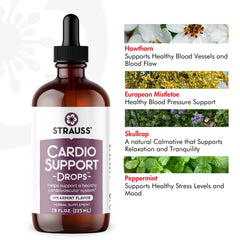 Strauss Heartdrops Cardio bottle label shows key details for quick reference.