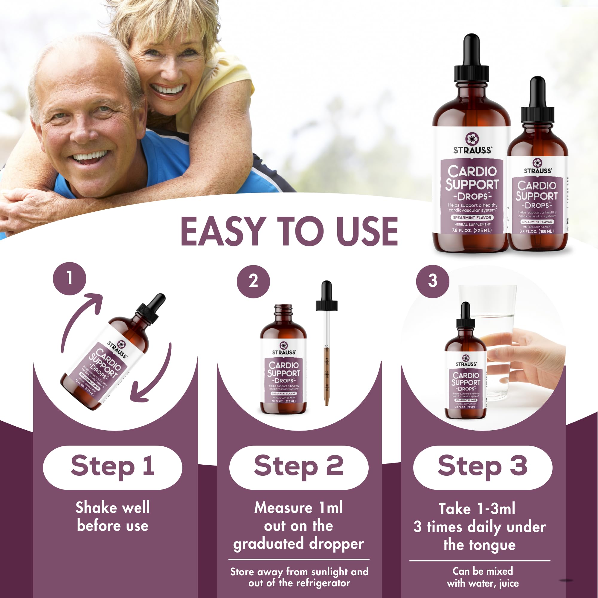 Strauss Heartdrops Cardio drops closeup highlights texture for dosing.