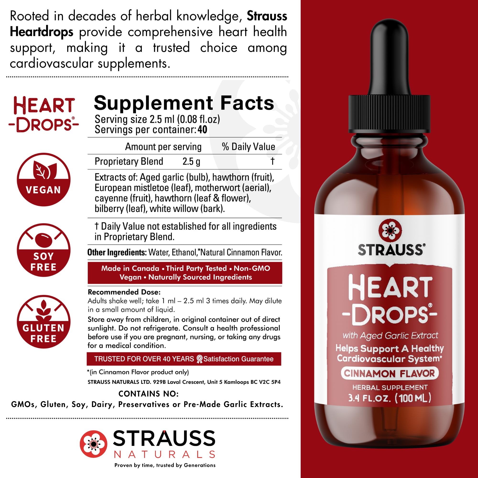 Strauss Naturals Heart Drops cinnamon bottle on a bright countertop