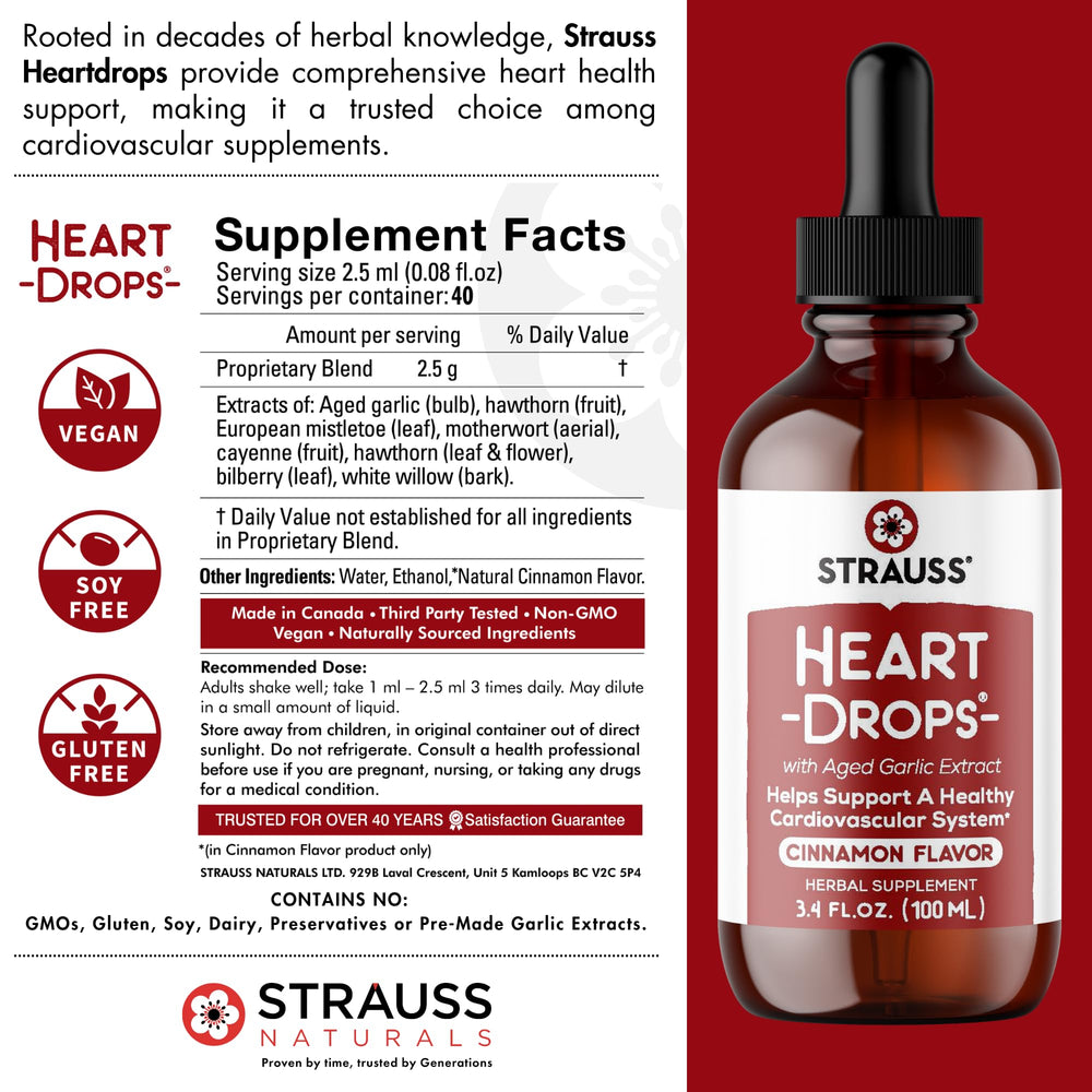 Strauss Naturals Heart Drops cinnamon bottle on a bright countertop