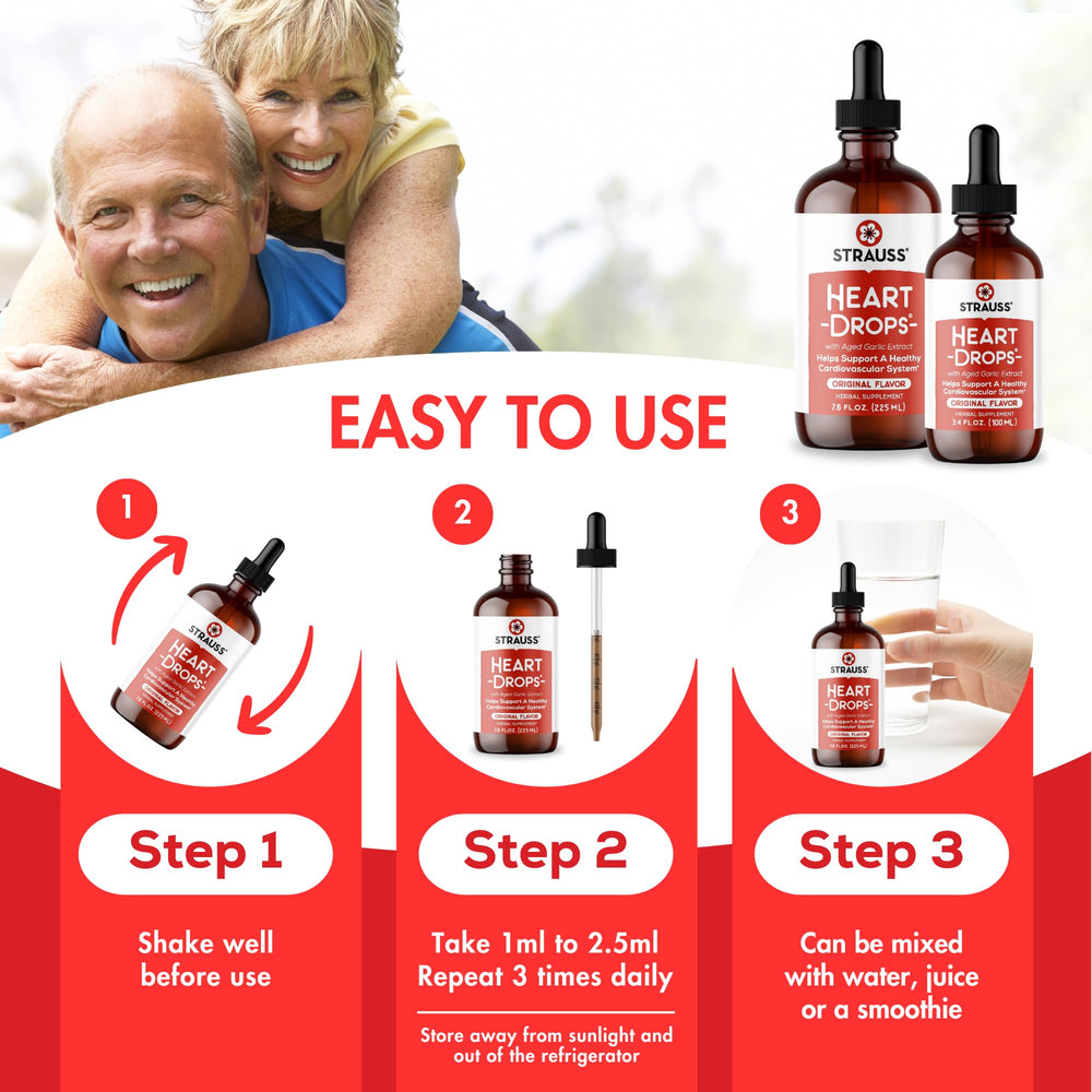 Strauss Naturals Heart Drops glass dropper showing rich tincture color