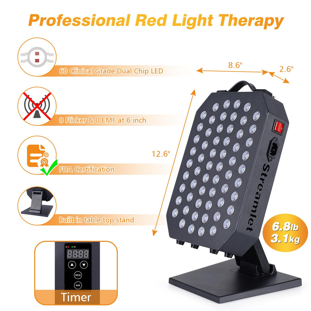 Streamlet red light panel displaying 850nm mode for deep tissue reach