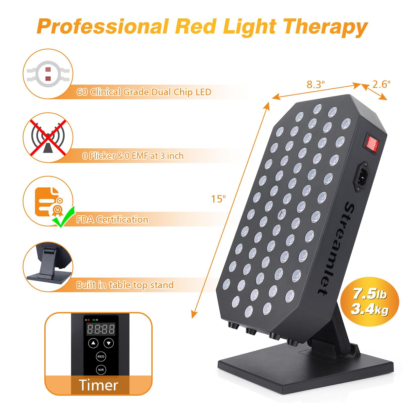 Streamlet red light therapy panel on face during home treatment