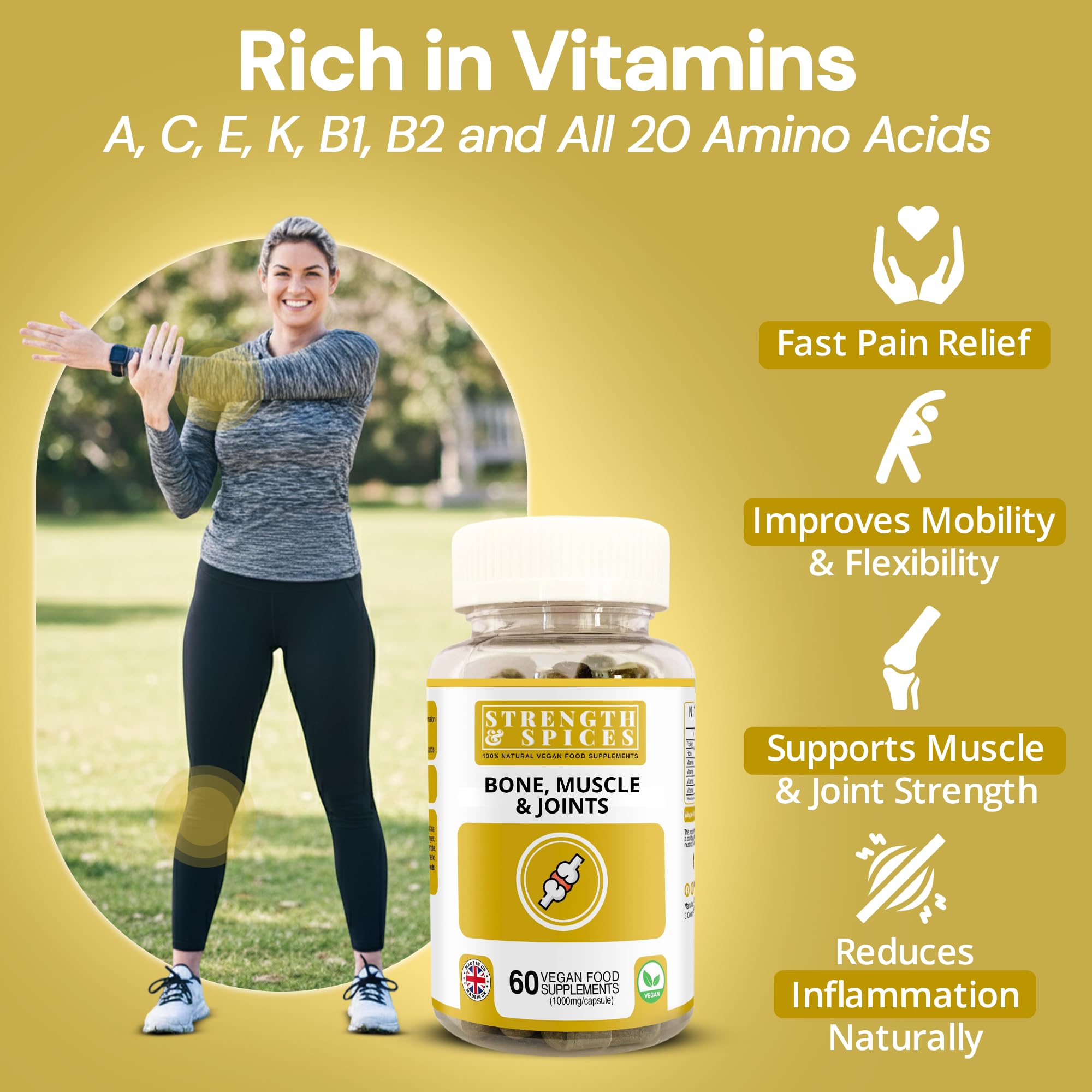 Strength & Spices vegan capsules pack for plant-based daily nutrition