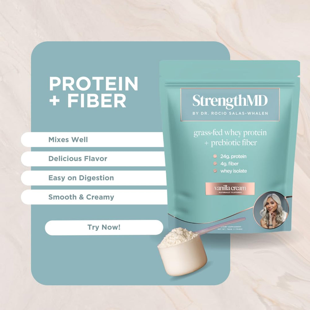StrengthMD whey protein bottle ready to blend into a shake or smoothie