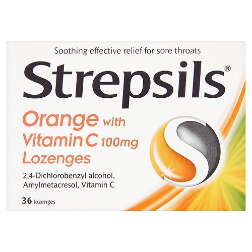Strepsils Orange Vitamin C lozenge 36-count pack for on-the-go citrus relief