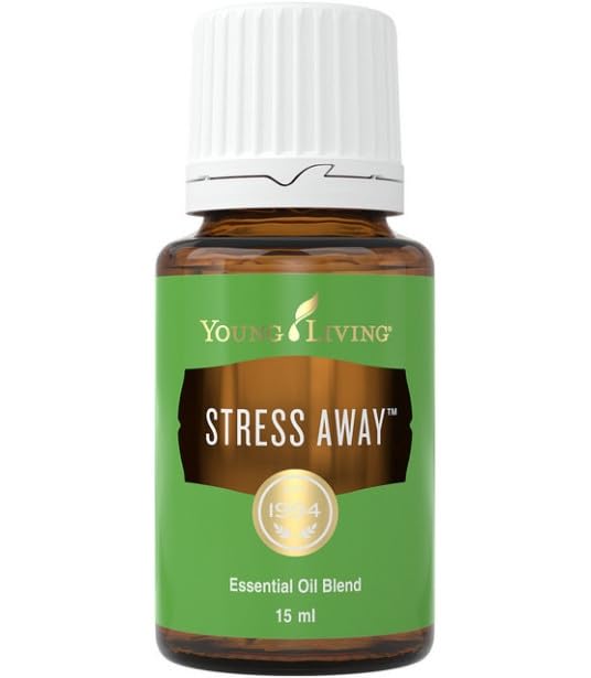 Stress Away bottle top view showcases compact essential oil.