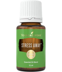 Stress Away bottle top view showcases compact essential oil.