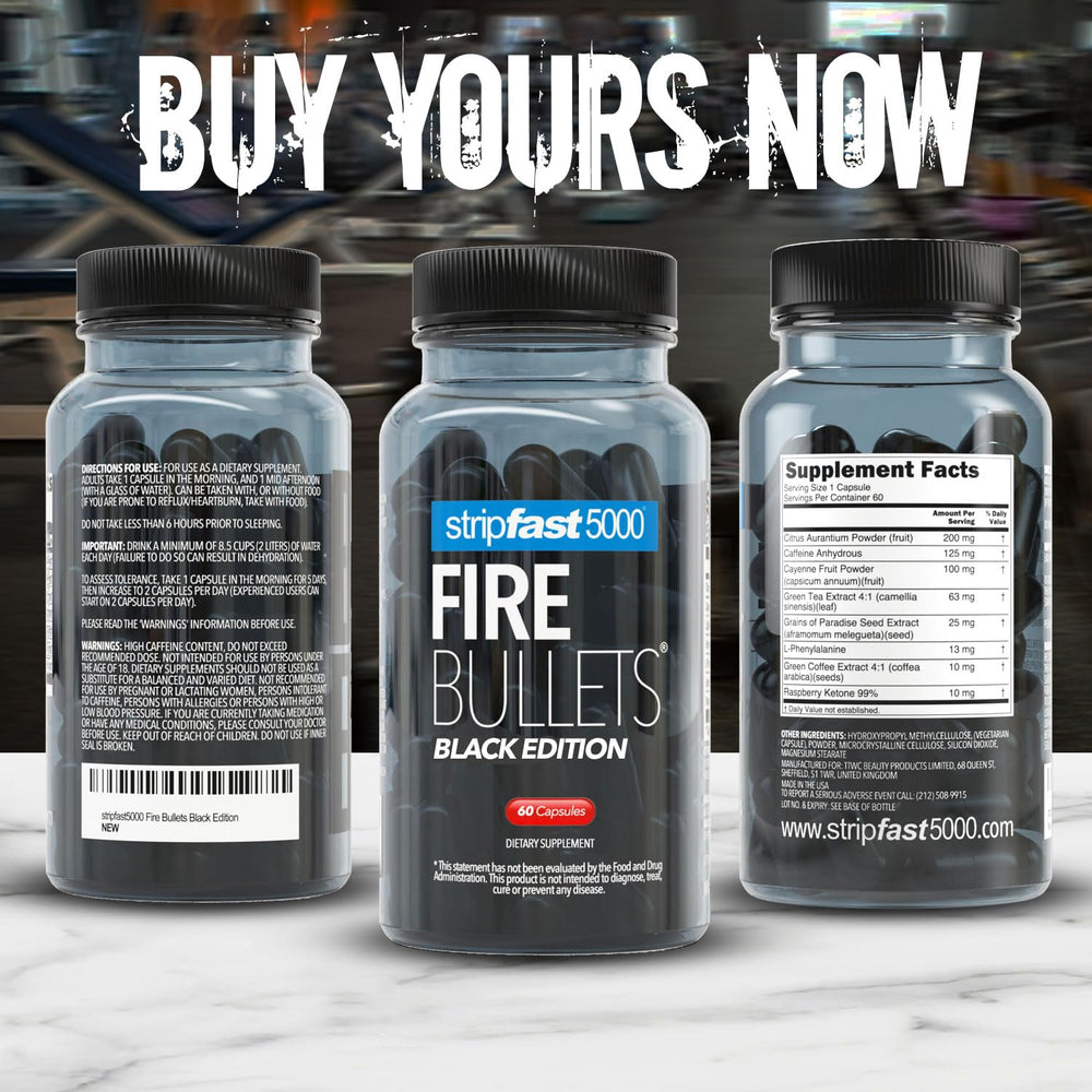 stripfast5000 Fire Bullets Black Edition ingredients graphic highlighting energy blends