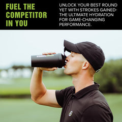 Strokes Gained Hydration orange stick pack dissolve demonstrates fast mixing in water.
