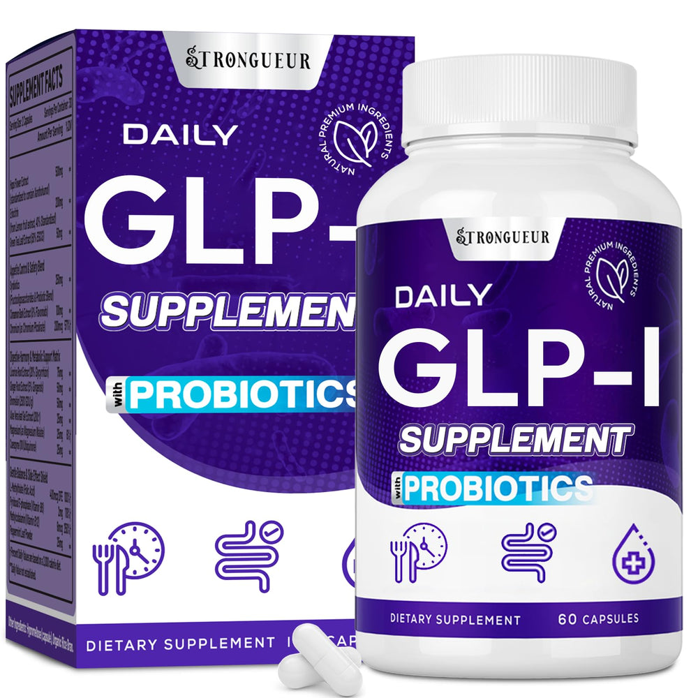 Strongueur GLP-l bottle with vegan capsules suggesting gentle digestion support