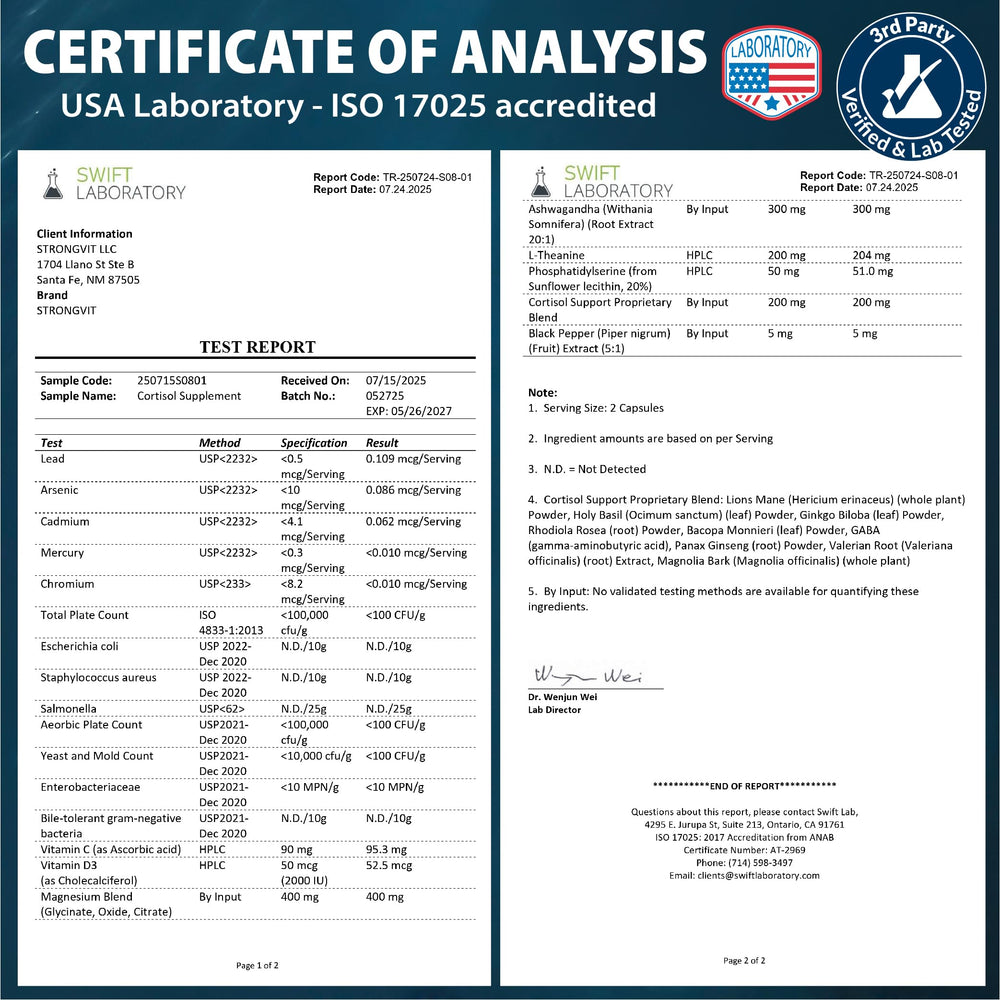Ingredients chart featuring magnesium, Ashwagandha, L-Theanine, and minerals