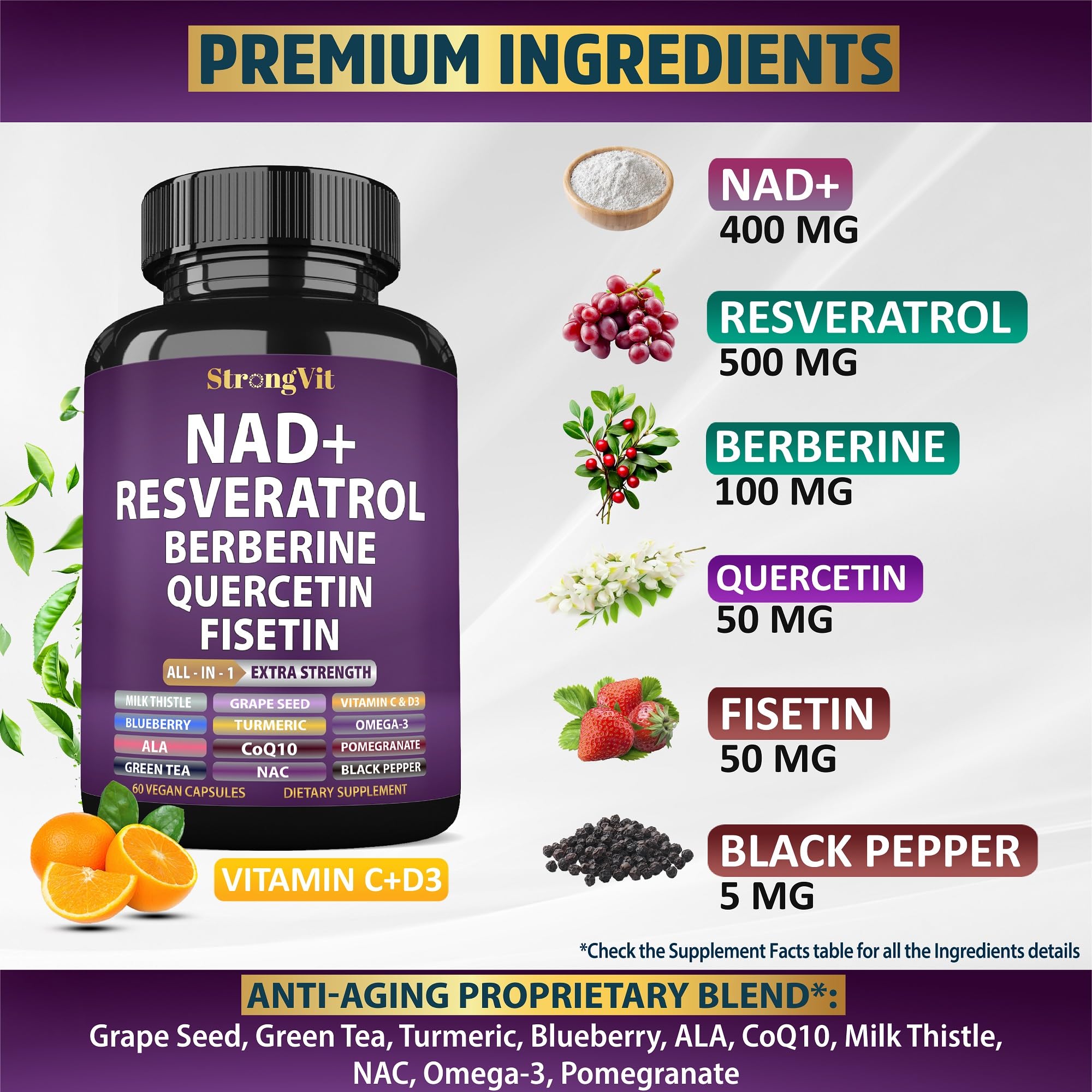StrongVit liposomal NAD+ capsules for enhanced absorption and routine use.