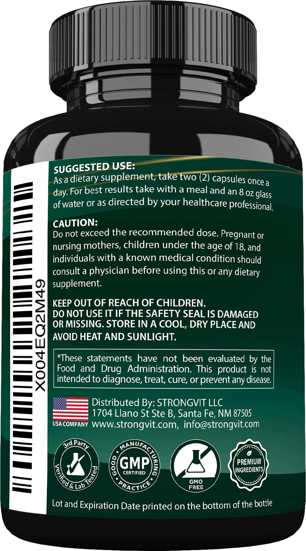 StrongVit lab-tested seal on USA-made supplement.