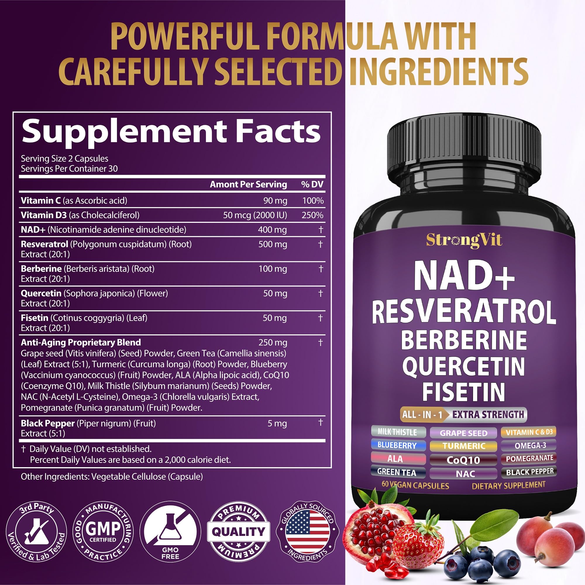StrongVit vegan, GMO-free, gluten-free supplement.