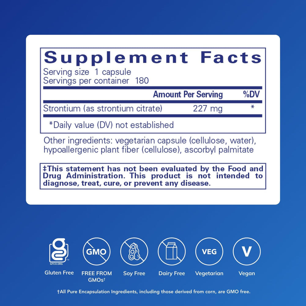 Strontium citrate capsules close-up, convenient daily bone support.