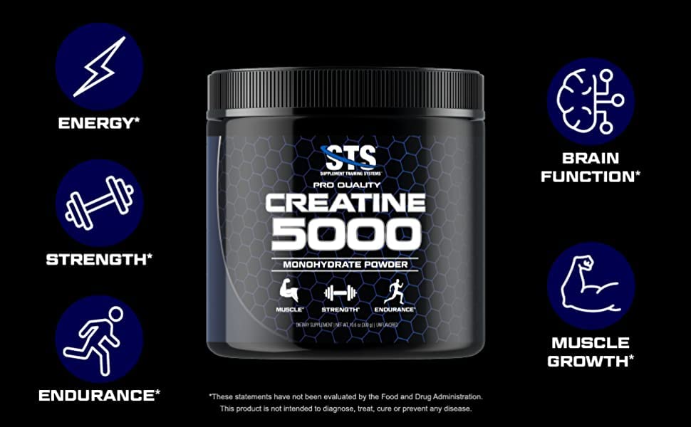STS Creatine 300g bottle back label showing quality and USA-made standards