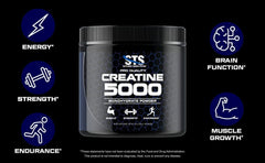 STS Creatine 300g bottle back label showing quality and USA-made standards