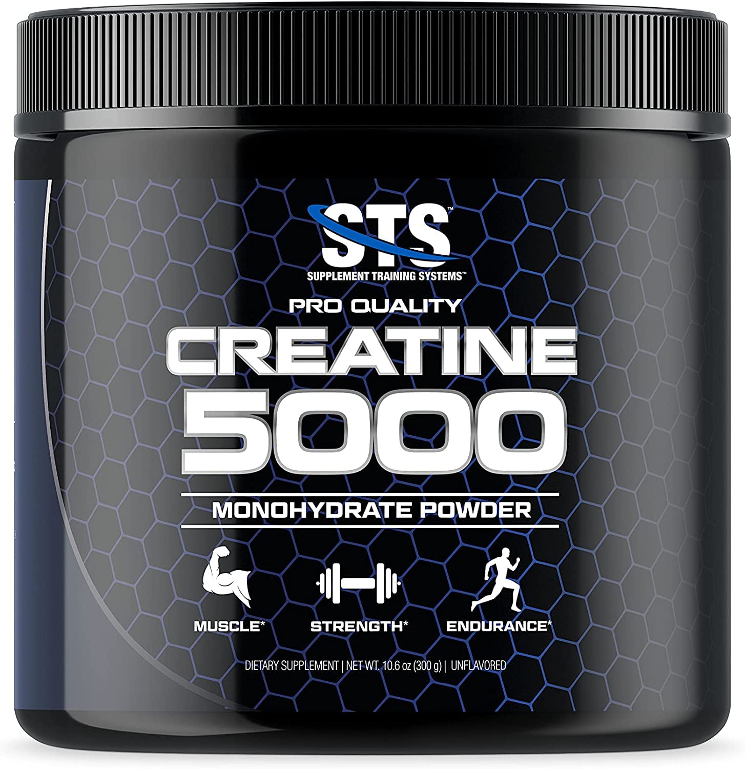 STS Creatine 300g bottle front view highlighting pure creatine monohydrate for training energy