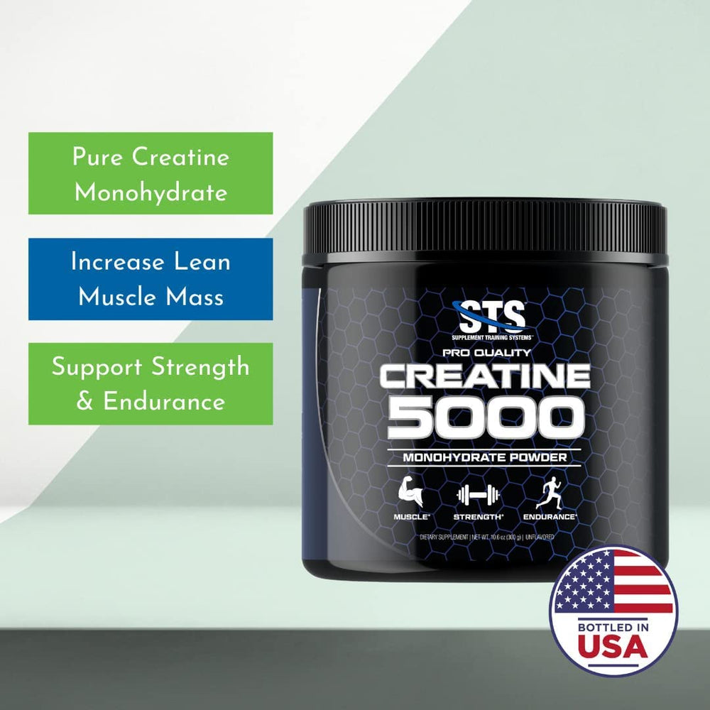 STS Creatine 300g bottle stack emphasizing value with 60 servings