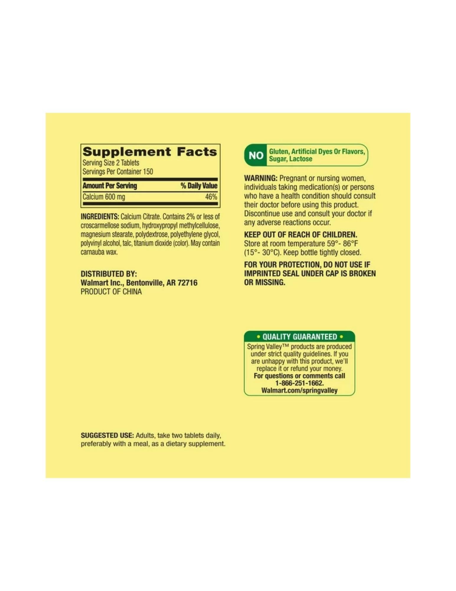 Nutrition facts panel highlights 600 mg per tablet