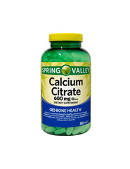 Spring Valley calcium citrate tablets close-up shows round, neutral-colored pills
