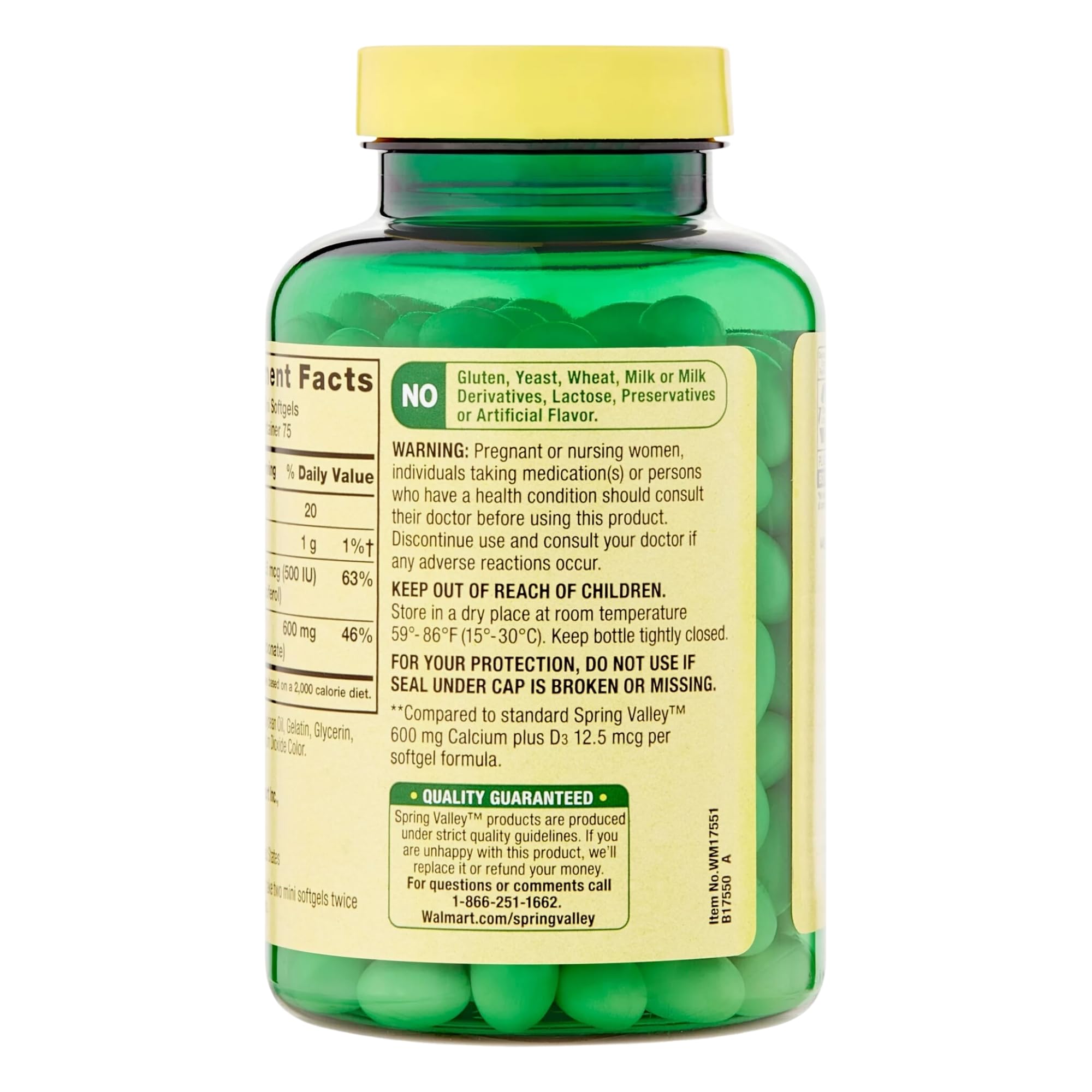 On-the-go lifestyle with Spring Valley calcium-d3 softgels in container.