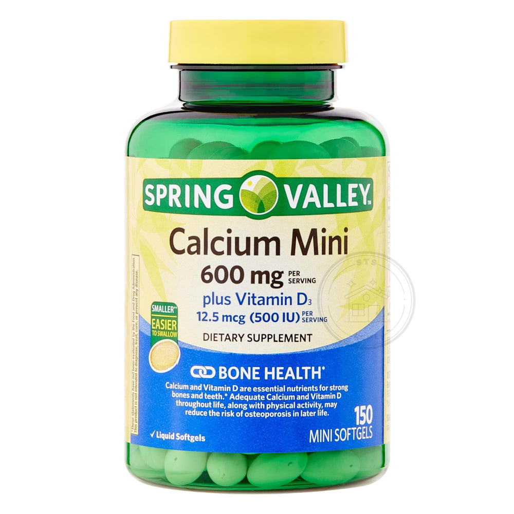 Bottle with STS sticker signals trusted Spring Valley supplement quality.