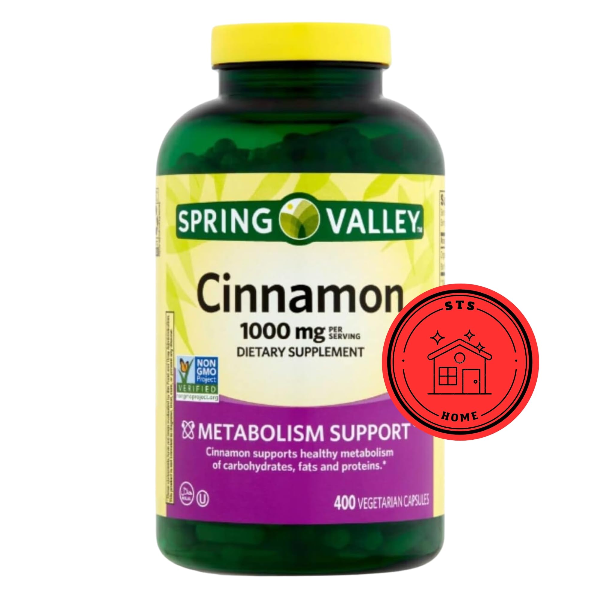 STS Home Spring Valley Cinnamon bottle closeup showing 1000 mg per capsule