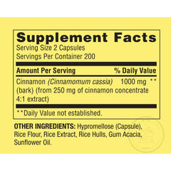 Detail of Spring Valley Cinnamon label showcasing vegetarian capsules